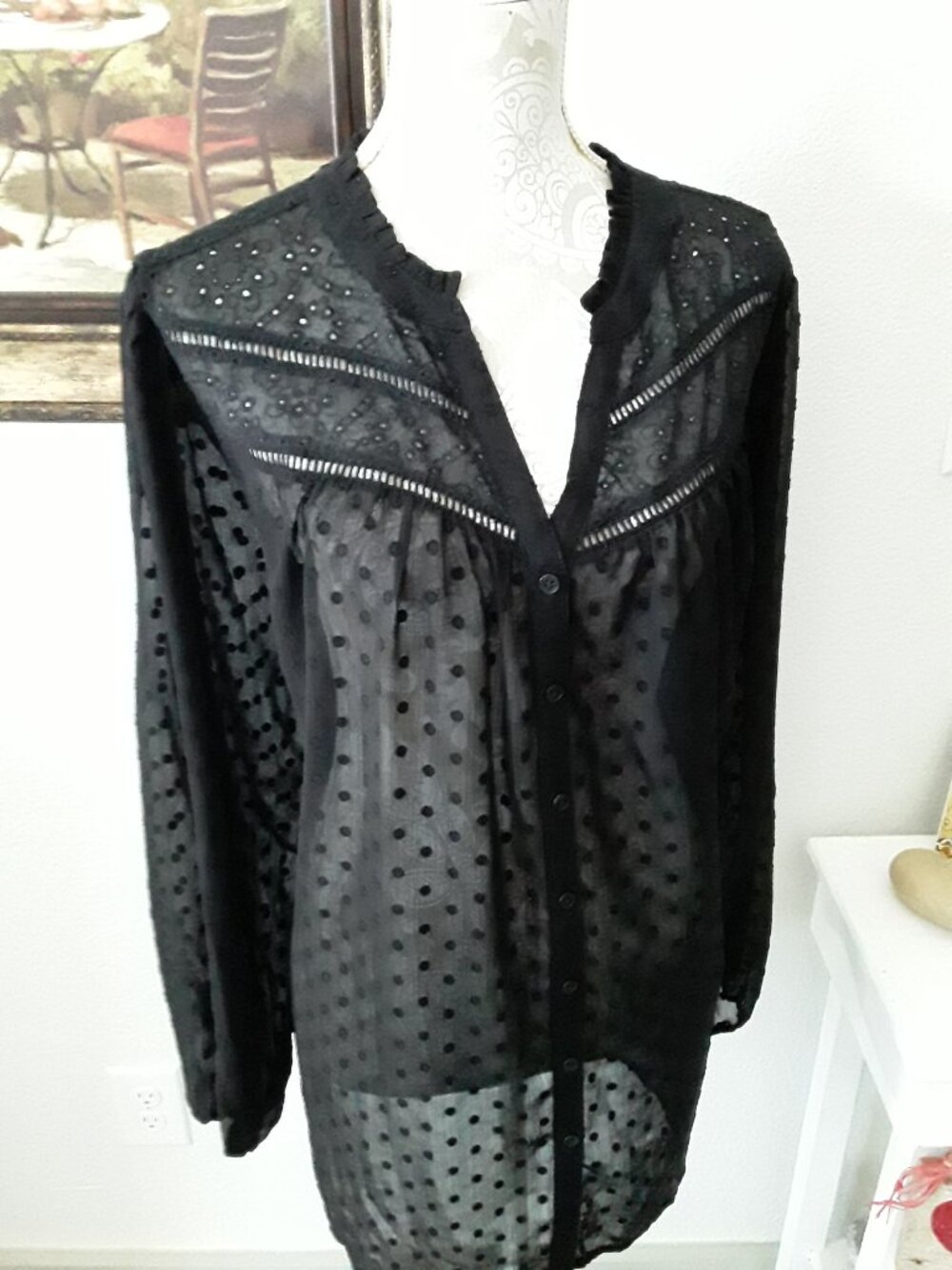 New Torrid dark black sheer embellished/lace tunic size 5